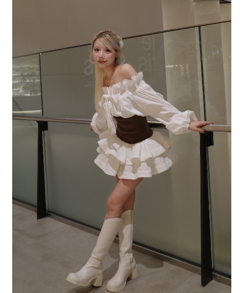 Darich（ダーリッチ） ブラウス シャツ ダブルフリルオフショルリボン