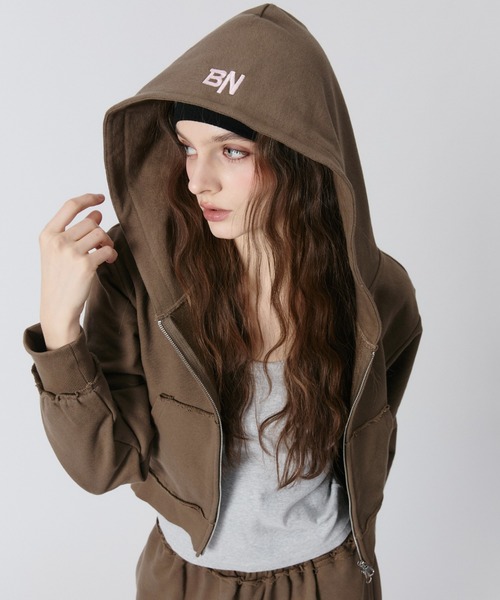 BENUA パーカー BN cropped zip hoodie/BN クロップドジップフーディー