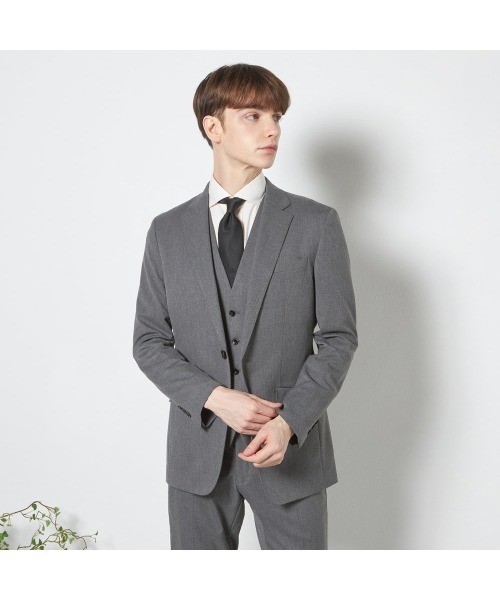夏用スーツ 未使用 AB6 グレー 新品 裾上げ済み 送料込み SUIT SELECT セレモニースーツ セットアップ 「おうちで洗える