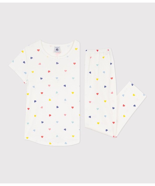 プチバトー 新品 未使用 レディース 半袖 パジャマ パステル ハート M PETIT BATEAU（プチバトー） パジャマ ハートプリント 半袖長ズボン