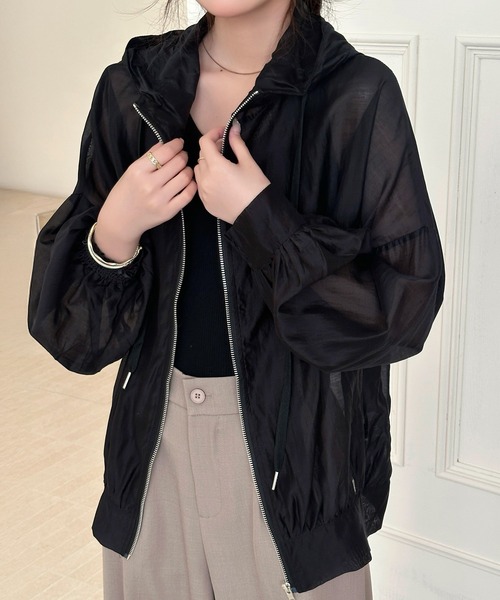 DAY CLOSET パーカー 「フード付き」艶めく光沢シアー。長袖
