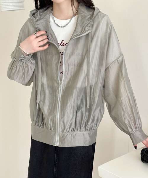 DAY CLOSET uvカット パーカー 「フード付き」艶めく光沢シアー。長袖
