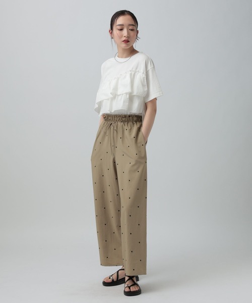 ワイドパンツ パンツ ドット刺繍パンツ　646561 レディースの画像