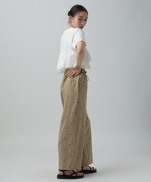 ワイドパンツ パンツ ドット刺繍パンツ　646561 レディースの画像