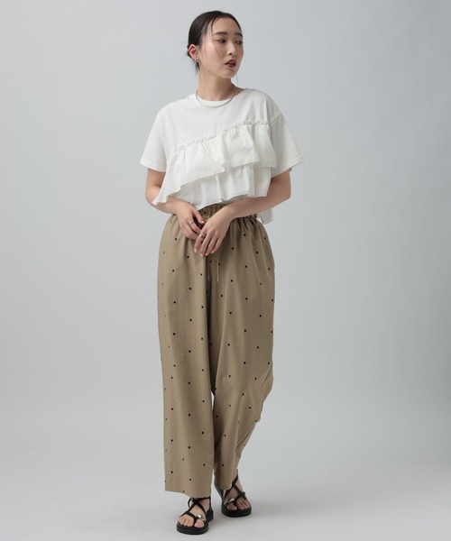 ワイドパンツ パンツ ドット刺繍パンツ　646561 レディースの画像