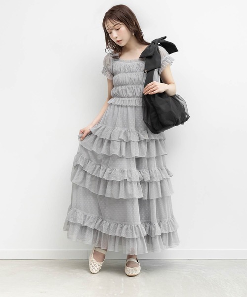 RANDA(ランダ) ワンピース 半袖 ドットチュールフリルワンピース RANDA(ランダ) ワンピース 半袖 ドットチュールフリルワンピース