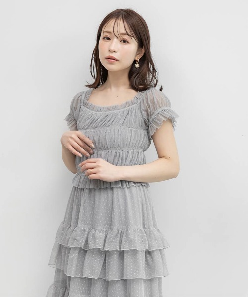 RANDA（ランダ） ワンピース 半袖 ドットチュールフリルワンピース