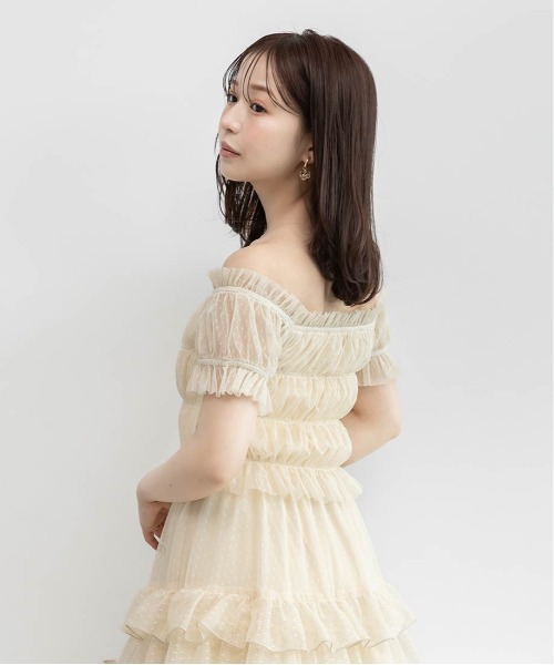 RANDA（ランダ） ワンピース 半袖 ドットチュールフリルワンピース
