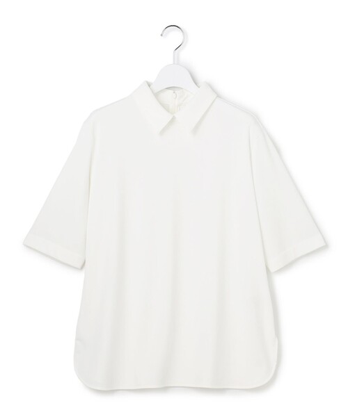 tシャツ 「WEB限定カラーあり」マラボーテライトジョーゼット 半袖ボウタイ付きシャツカラートップス レディースの画像