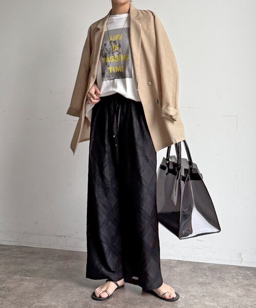 ワイドパンツ パンツ 「WEB限定」パッチワーク風レースイージーパンツ レディースの画像