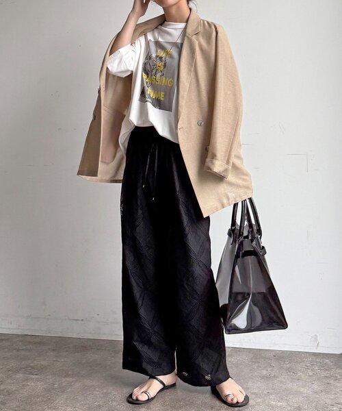 ワイドパンツ パンツ 「WEB限定」パッチワーク風レースイージーパンツ レディースの画像