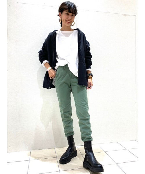 GAP パンツ チノパン ハイライズ ストレートカーキ : ZOZOTOWN
