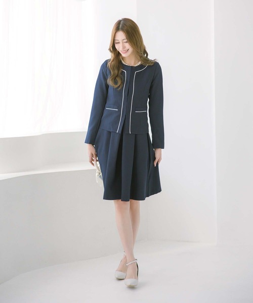familiar ネイビー ジャケットとドレス セット KOEISTORE パーティードレス レディース 春 夏 春夏 紺 結婚式