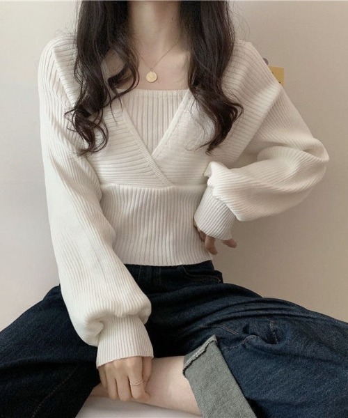 【Gixlstyle 】オフショル ドルマンニットチュニックセーターLサイズOK LACーVERT ニット セーター オフショル風スクエアネックドルマンニット