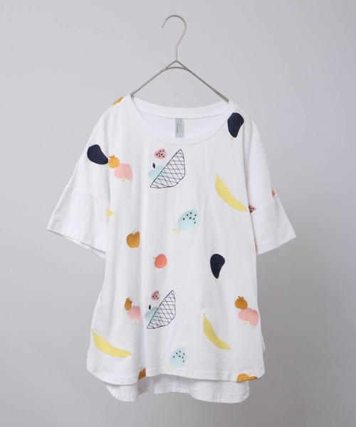 tシャツ EMAGO フルーツバスケット刺繍半袖Tシャツ レディース Emago tシャツ EMAGO フルーツバスケット刺繍半袖Tシャツ
