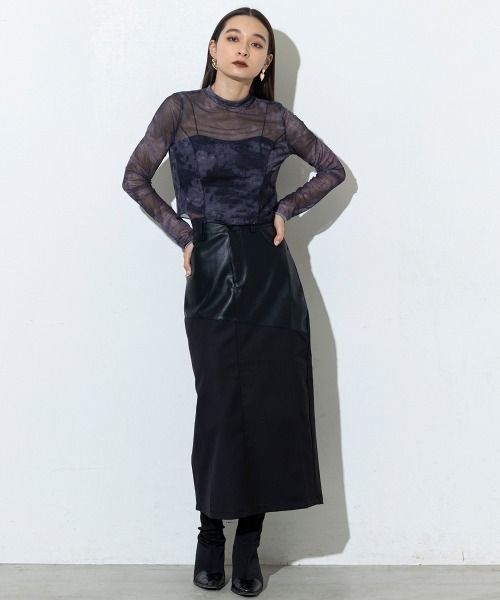 SEN TOKYO スカート レザー美シルエット。異素材切り替えデザイン