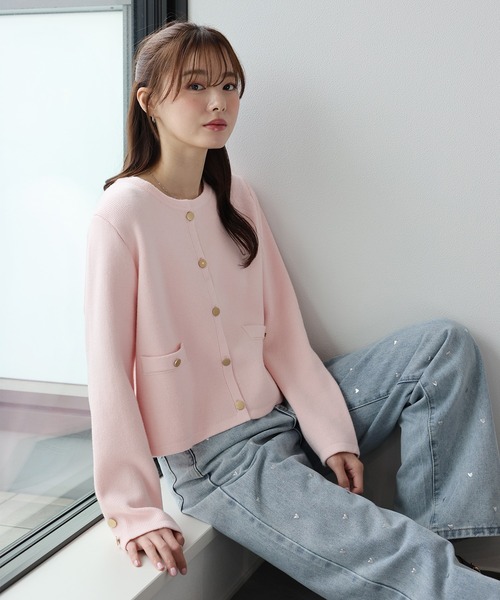 金釦ノーカラーニットジャケット 金ボタンノーカラーニットジャケット – BLUE ONLINE