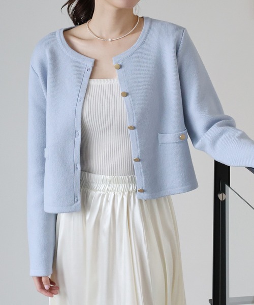 アルページュストーリー 金釦ニットジャケット オフ白 M 金ボタン ノーカラー アルページュストーリー 金釦ニットジャケット オフ白 M 金ボタン ノー