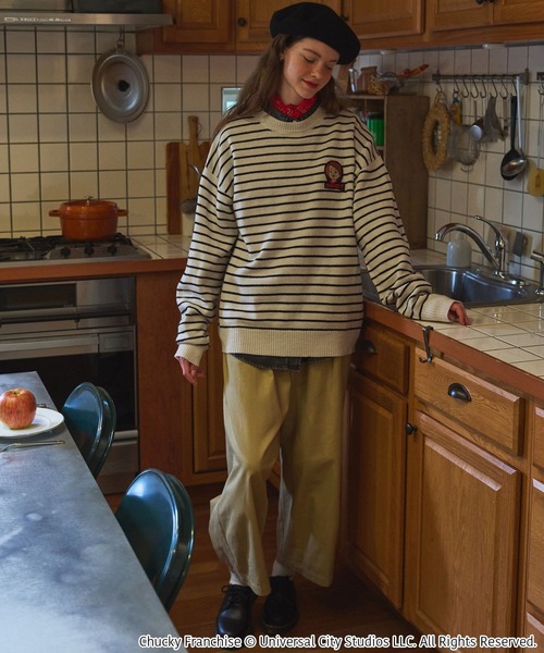 ニット セーター 「CHUCKY」別注 チャッキー イラスト刺繍ボーダー