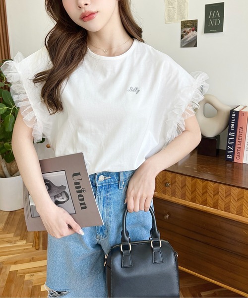 tシャツ フリルスリーブT レディース セール】 フリルスリーブTシャツ（オフホワイト