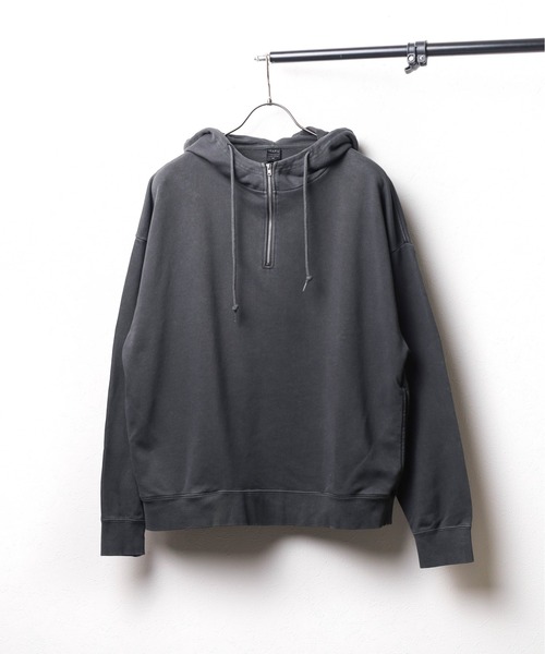 パーカー 「ピグメント加工 裏毛スウェットハーフジップパーカー レディース メンズ B.I.D. パーカー 「ピグメント加工 裏毛スウェットハーフジップ