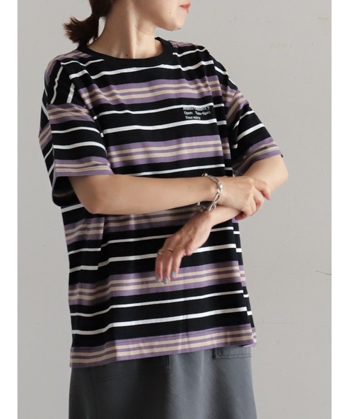 tシャツ ランダムボーダー　クルーネックTEE レディース