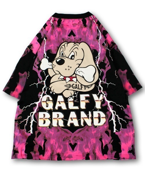 GALFY ストライプ犬イラストTシャツ