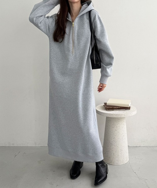 美品 45rpm umii908 クジラ刺繍 フーディ スウェットワンピース3 GeeRA（ジーラ） ワンピース 「新色追加/M-3Lサイズ」ハーフジップ裏
