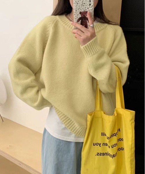 ニット セーター レザーパッチ ラグラン ニット スリーブ カラーニット レディース ニット セーター レザーパッチ ラグラン スリーブ カラーニット