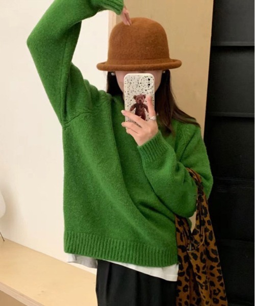 ニット セーター レザーパッチ ラグラン ニット スリーブ カラーニット レディース ニット セーター レザーパッチ ラグラン スリーブ カラーニット