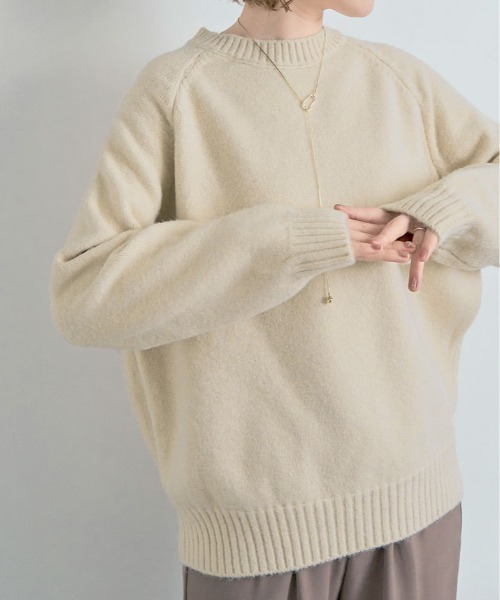 【新品】レディース38 ランバンスポール  カシミヤ混 ニットセーター薄茶 ニット セーター レディース トップス Vネック インナー 薄手