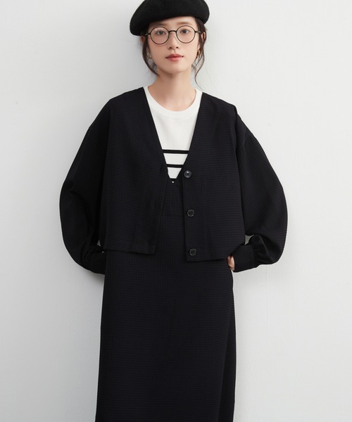 On One's Own セットアップ ワッフル調生地ボレロ風ジャケット付き