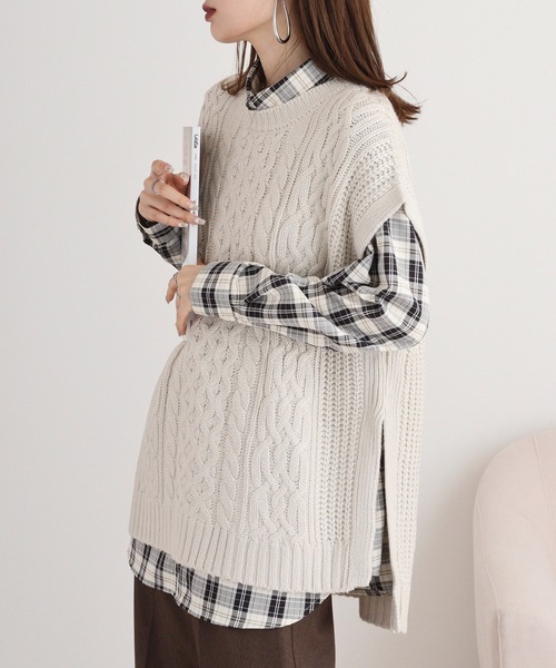 美品✨ 24AW✨ナゴンスタンス アシンメトリー ケーブル ニット ベスト M nagonstans ナゴンスタンス ケーブル ニット ベスト