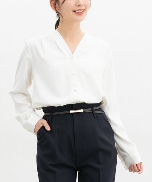 Honeys（ハニーズ） ブラウス シャツ 「抗菌防臭」Vネックブラウス