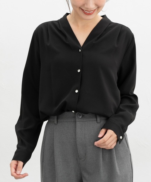 Honeys（ハニーズ） ブラウス シャツ 「抗菌防臭」Vネックブラウス