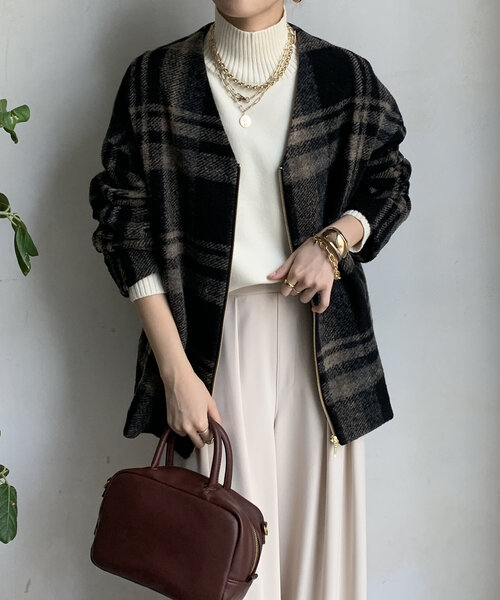 Super120's アダムエロペ チェックハーフコート ウールリバー