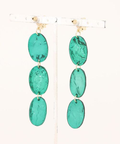 COO+i（クーイ） ピアス 大ぶりグリーンビジューデザインピアス