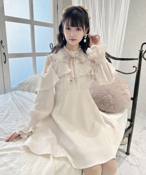 クチュールバイロジータ ワンピース ファーショルダーレース切替