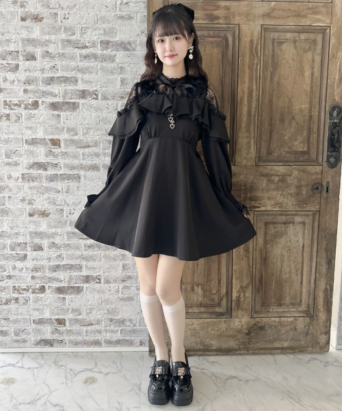 クチュールバイロジータ ワンピース ファーショルダーレース切替