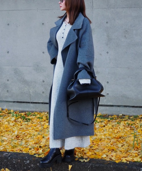 ワンピース henley neck long rib dress /ヘンリーネック ロング