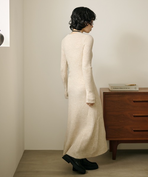 ワンピース henley neck long rib dress /ヘンリーネック ロング リブ