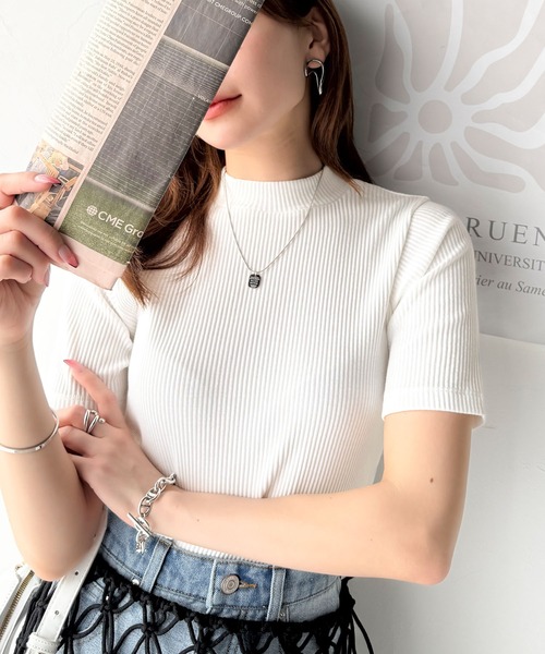 tシャツ シンプルで着回し力抜群！テレコモックネック半袖トップス レディース | classicalelf | 02