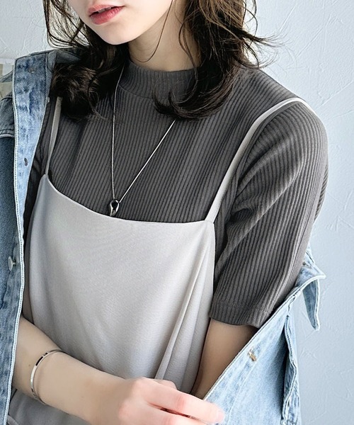 tシャツ シンプルで着回し力抜群！テレコモックネック半袖トップス レディース | classicalelf | 05