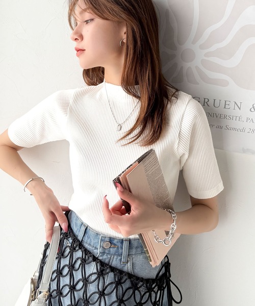 tシャツ シンプルで着回し力抜群！テレコモックネック半袖トップス レディース | classicalelf | 09
