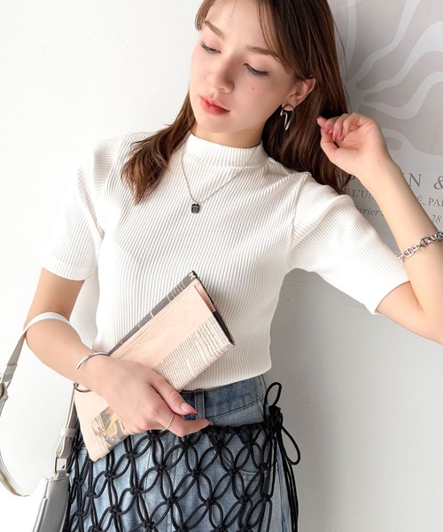 tシャツ シンプルで着回し力抜群！テレコモックネック半袖トップス レディース | classicalelf | 11