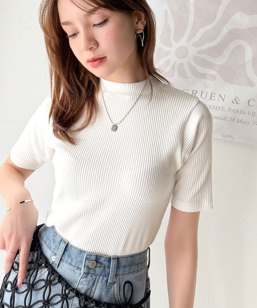 tシャツ シンプルで着回し力抜群！テレコモックネック半袖トップス レディース | classicalelf | 07