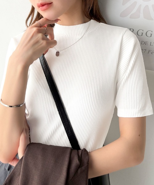 tシャツ シンプルで着回し力抜群！テレコモックネック半袖トップス レディース | classicalelf | 10