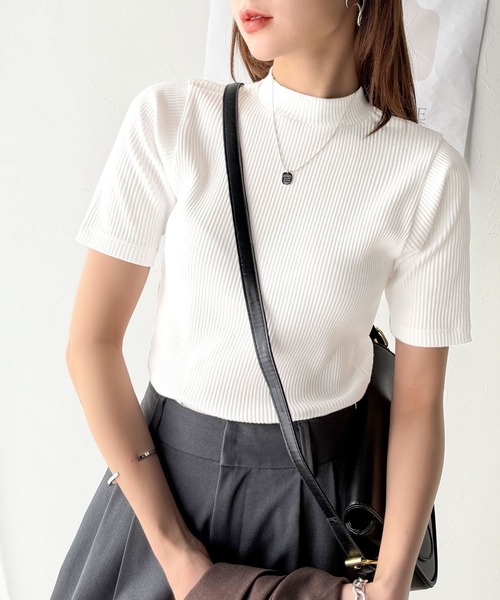tシャツ シンプルで着回し力抜群！テレコモックネック半袖トップス レディース | classicalelf | 12