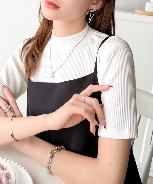 tシャツ シンプルで着回し力抜群！テレコモックネック半袖トップス レディース | classicalelf | 15