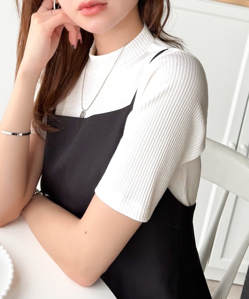 tシャツ シンプルで着回し力抜群！テレコモックネック半袖トップス レディース | classicalelf | 18